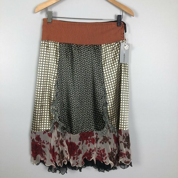 Pianura Studio Dresses & Skirts - Pianura Studio Mixed Print Ruffle Art Skirt Orange US 8 Italian 44